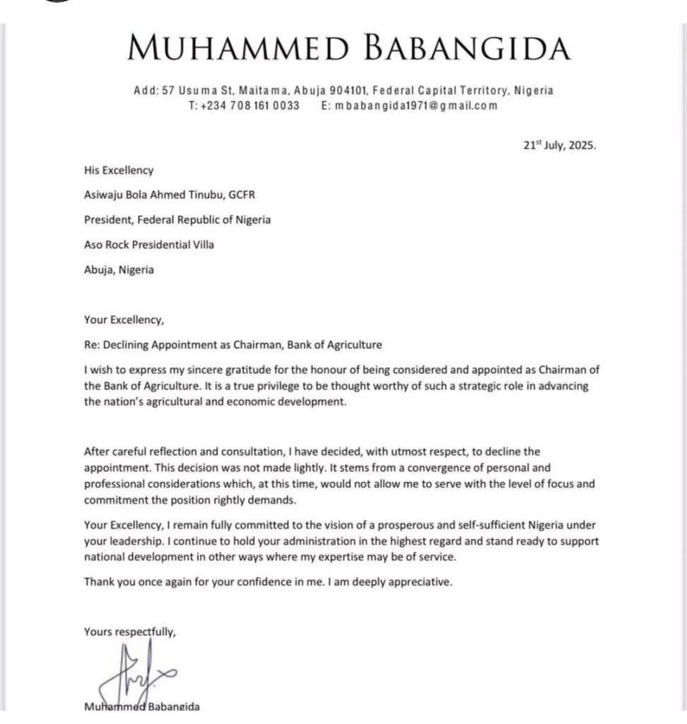 Babangida letter