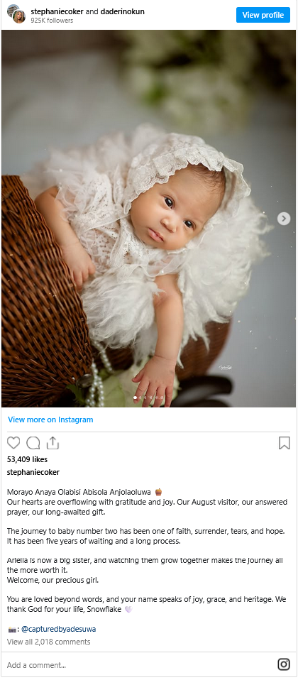Screenshot 2025 10 15 at 06 00 31 media personality stephanie coker aderinokun and husband welcome their second child