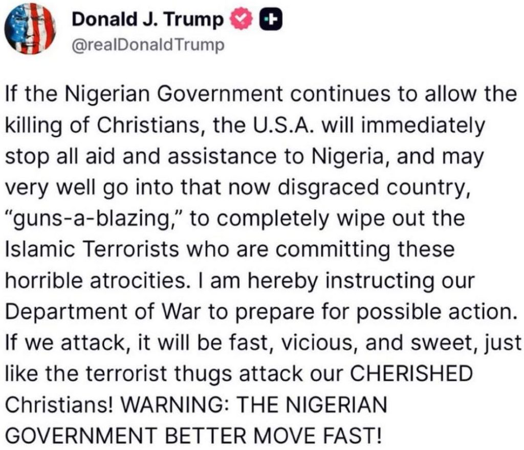 Trump warning to nigeria